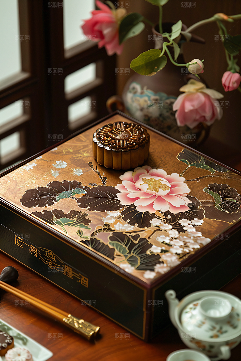 中秋月饼礼盒传统美食文化摄影图
