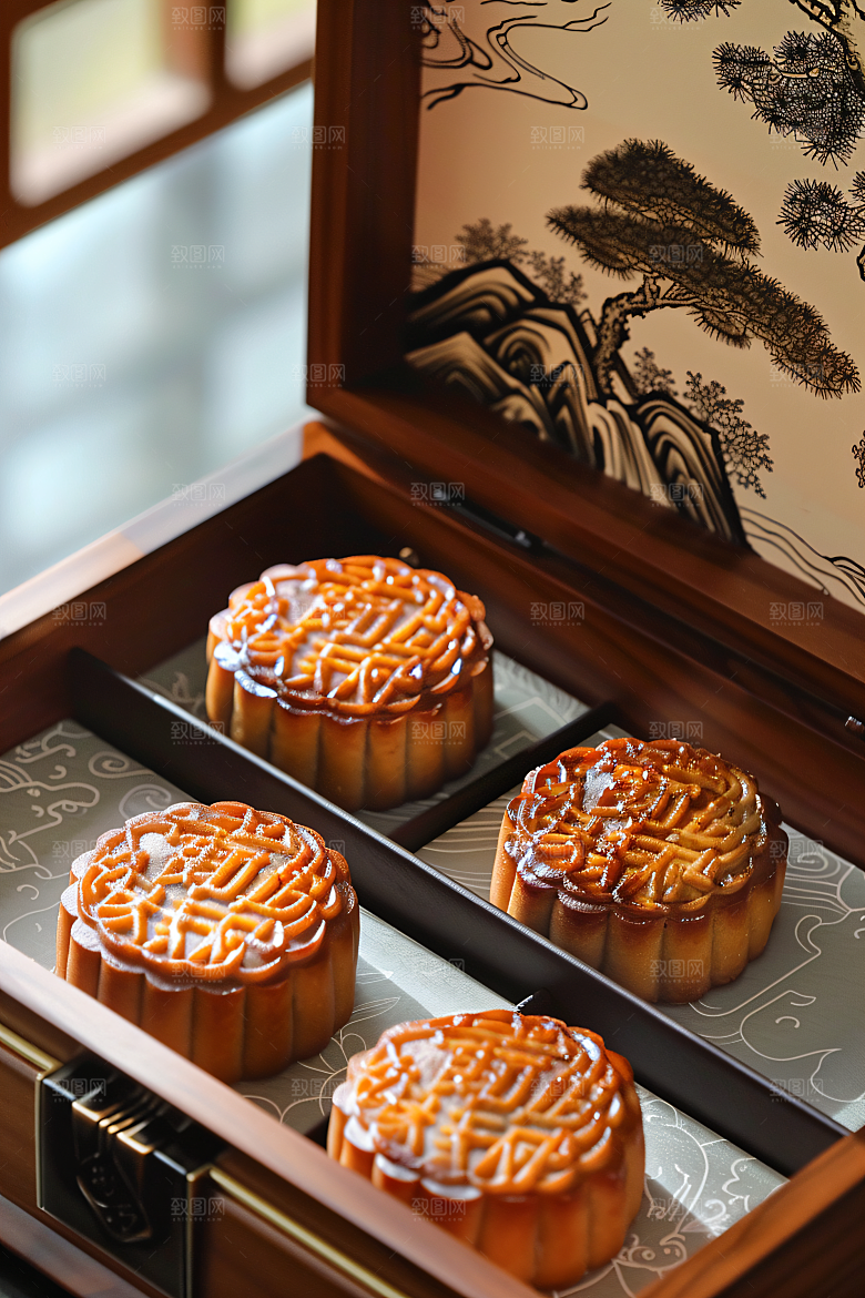 中秋月饼礼盒习俗美食摄影图