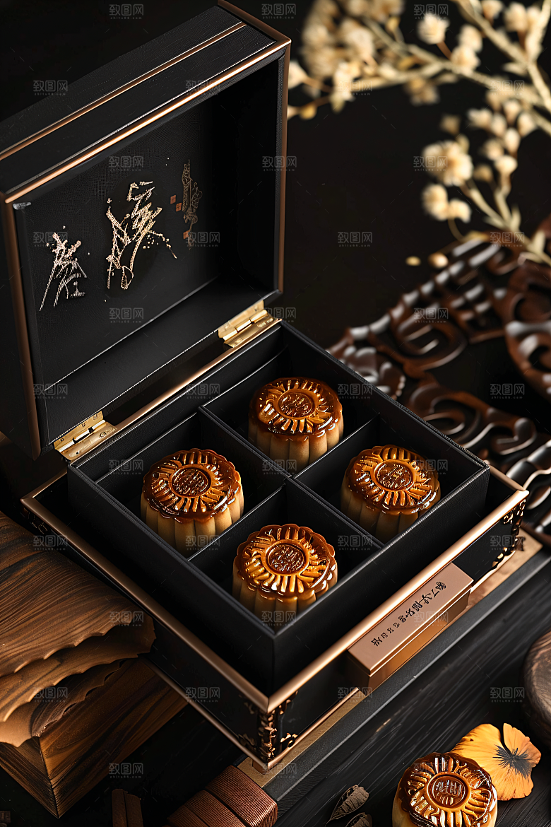 中秋月饼礼盒广式月饼高清摄影图