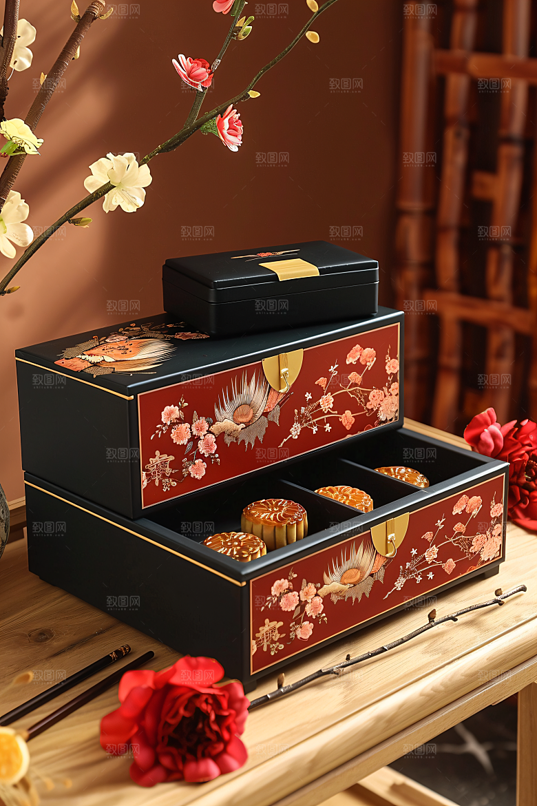 中秋月饼礼盒习俗中秋节摄影图