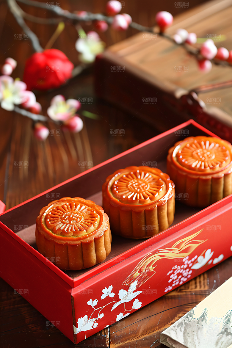 中秋月饼礼盒精致中秋节摄影图