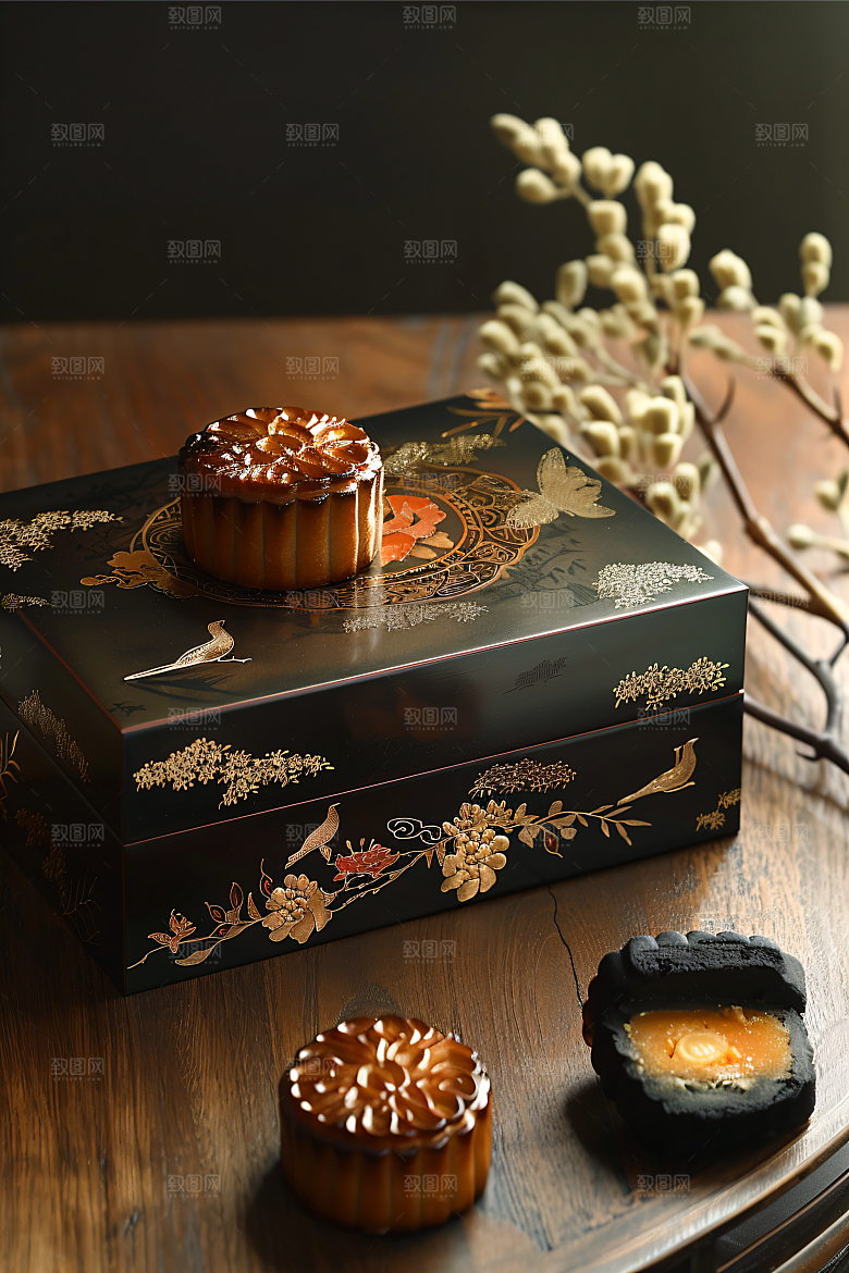 中秋月饼礼盒糕点美味摄影图