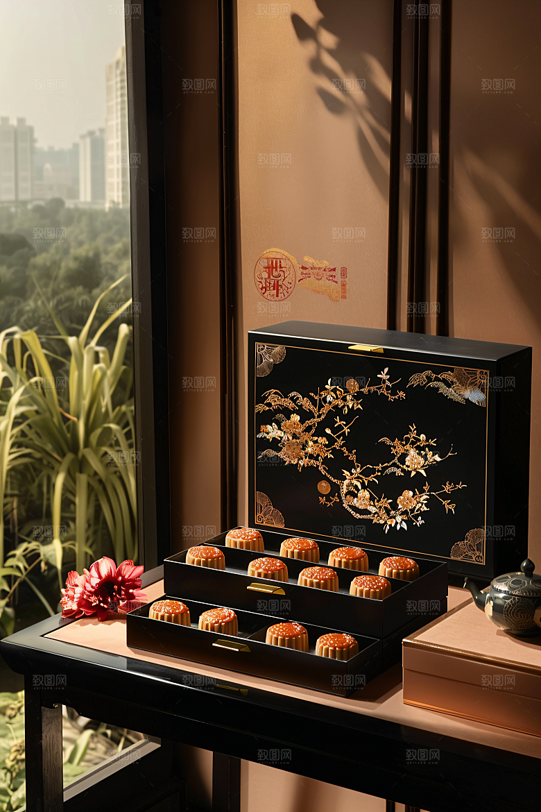 中秋月饼礼盒广式月饼中秋节摄影图