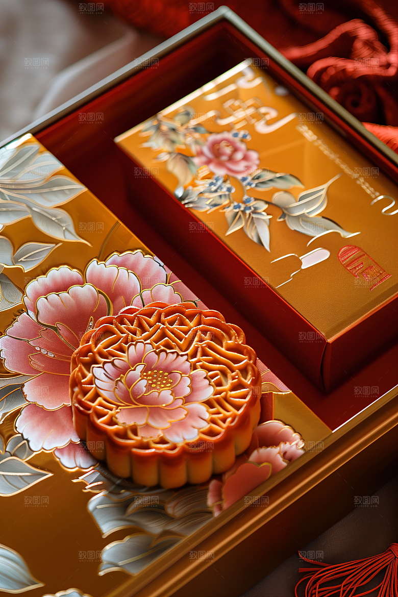 中秋月饼礼盒习俗美食摄影图