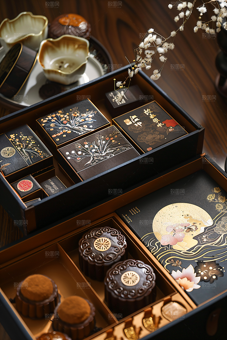 中秋月饼礼盒莲蓉月饼中秋节摄影图