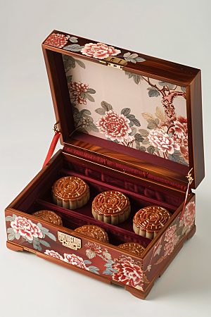 中秋月饼礼盒甜点莲蓉月饼摄影图