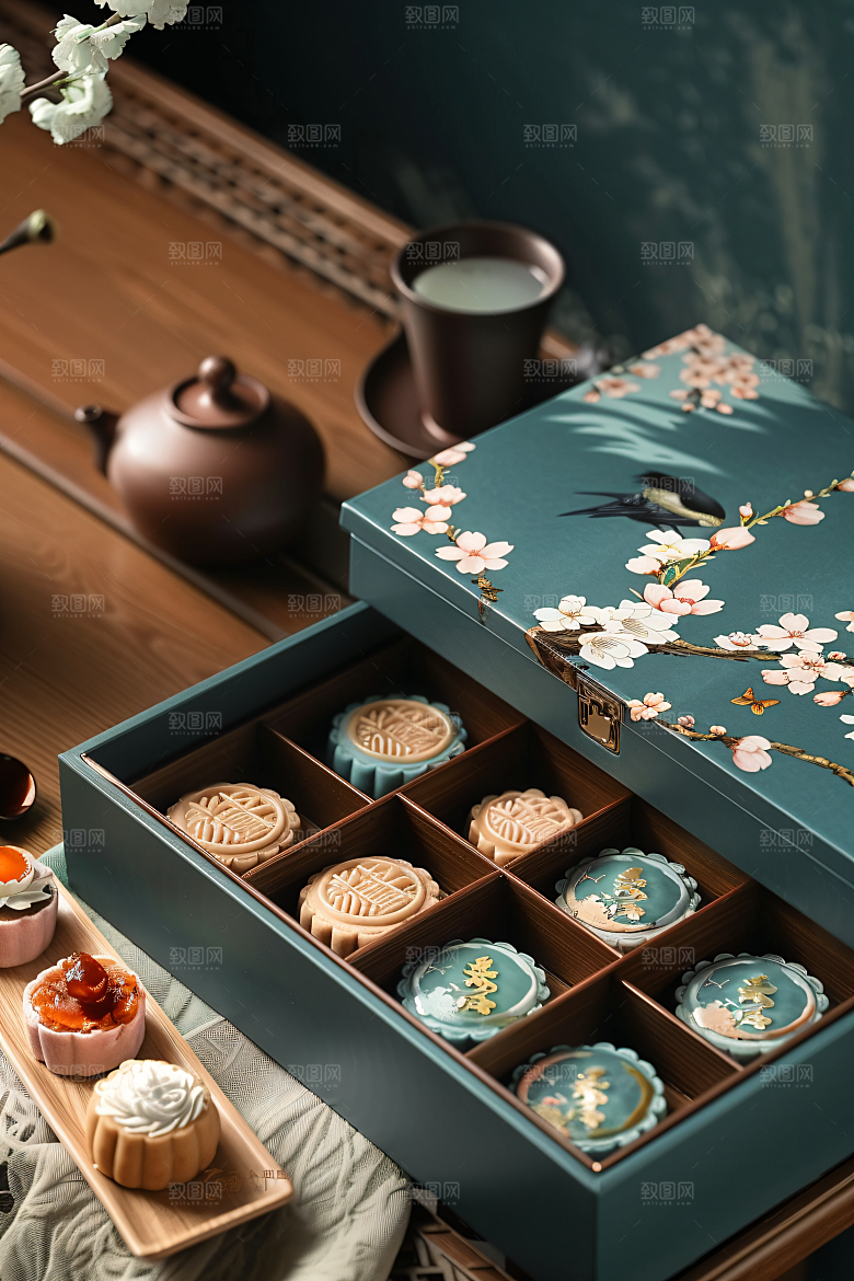 中秋月饼礼盒高清传统节日摄影图