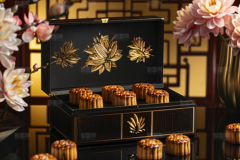 中秋月饼礼盒高清糕点摄影图