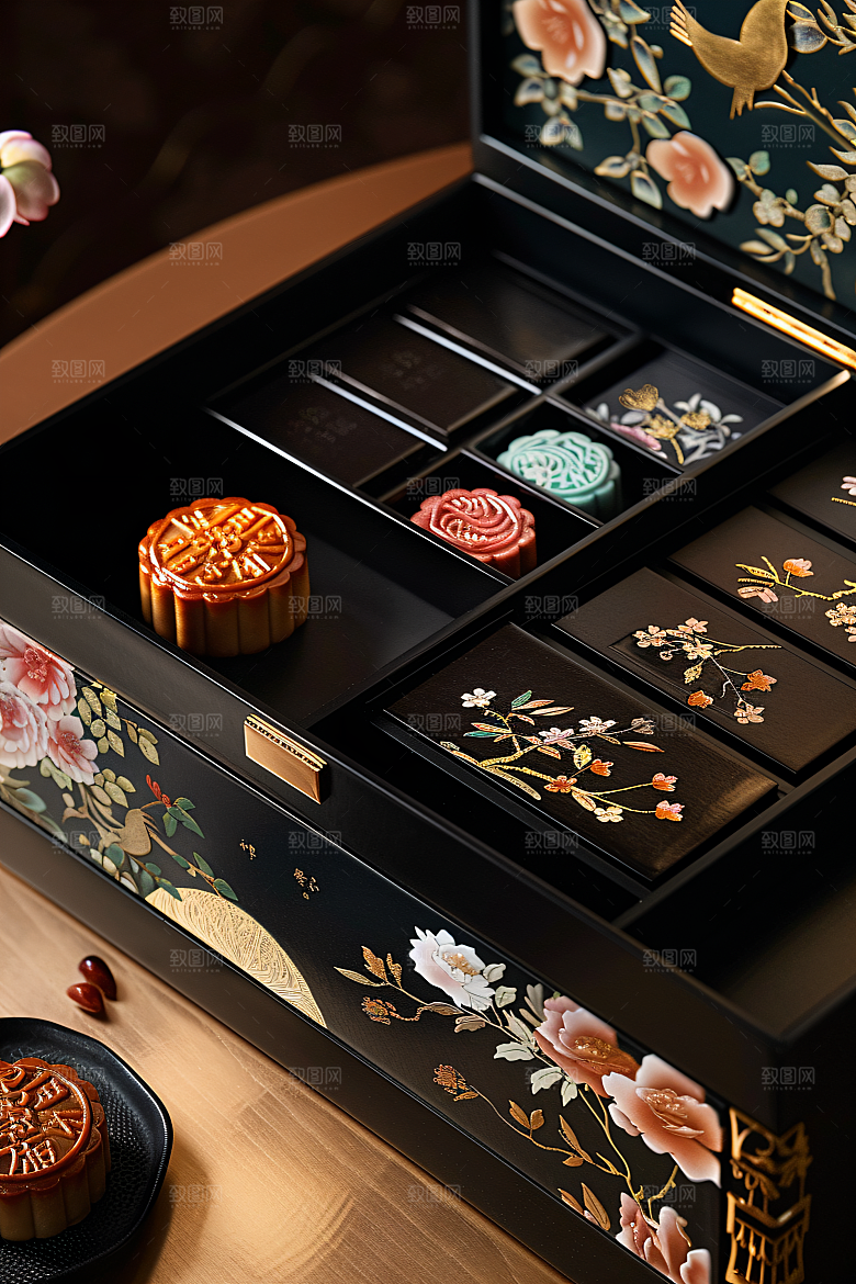 中秋月饼礼盒习俗礼品摄影图