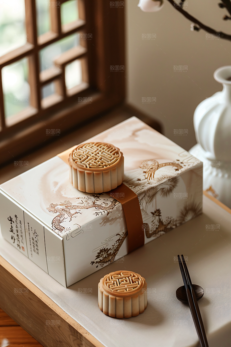 中秋月饼礼盒传统美食糕点摄影图