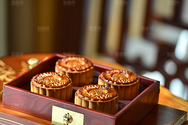 中秋月饼礼盒传统节日莲蓉月饼摄影图