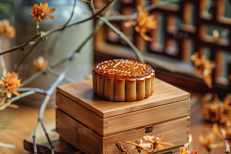 中秋月饼礼盒美味甜点摄影图
