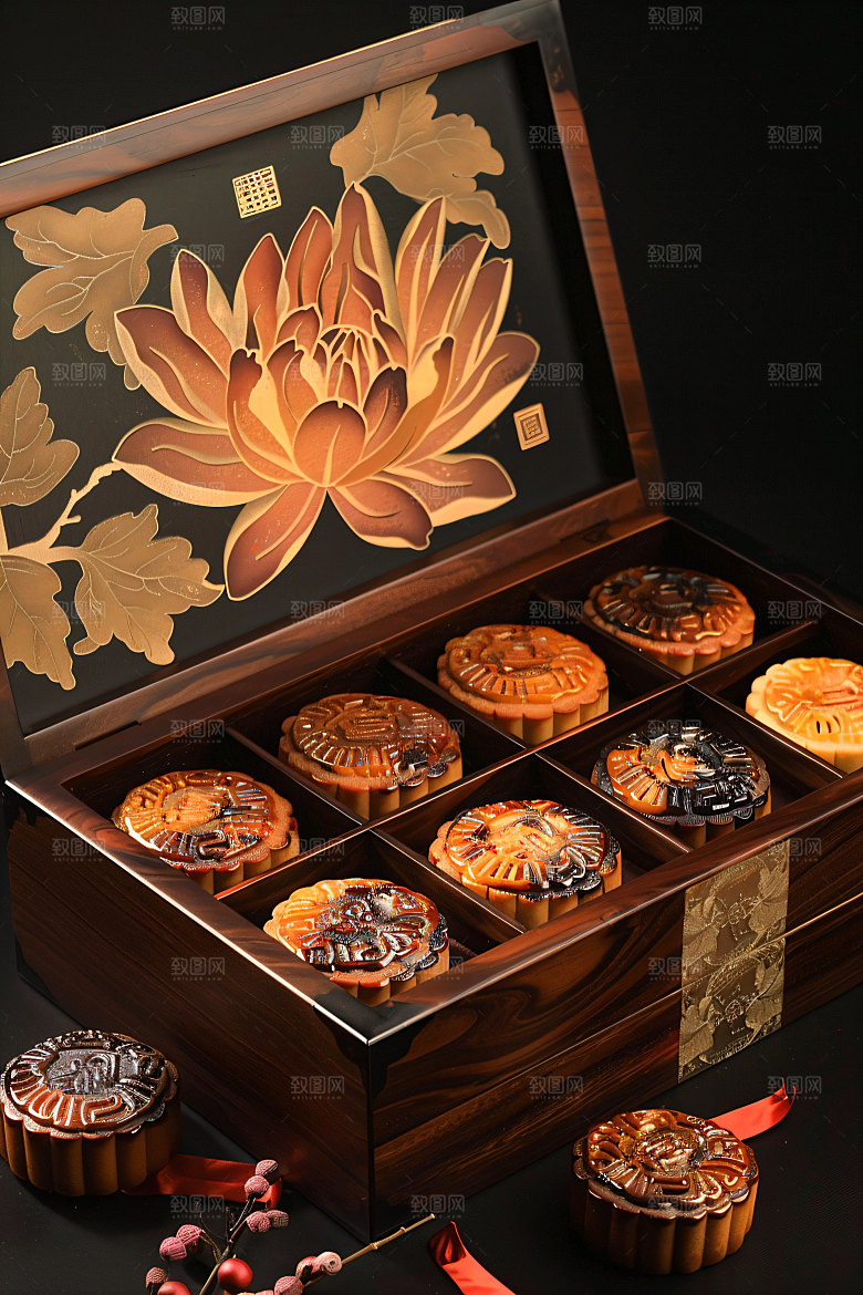 中秋月饼礼盒广式月饼传统美食摄影图