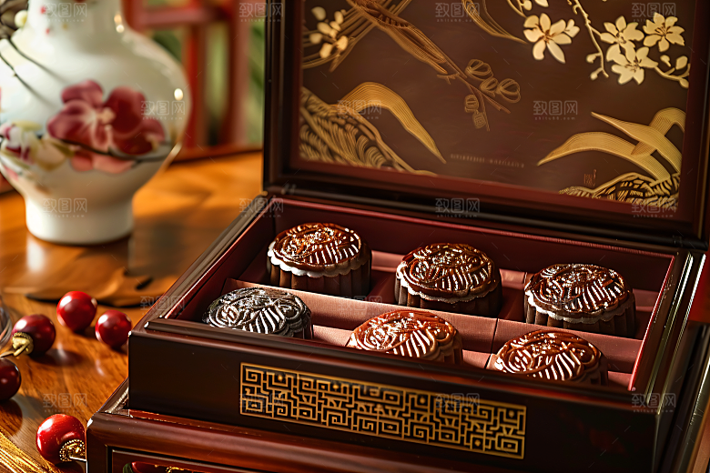 中秋月饼礼盒中秋节糕点摄影图