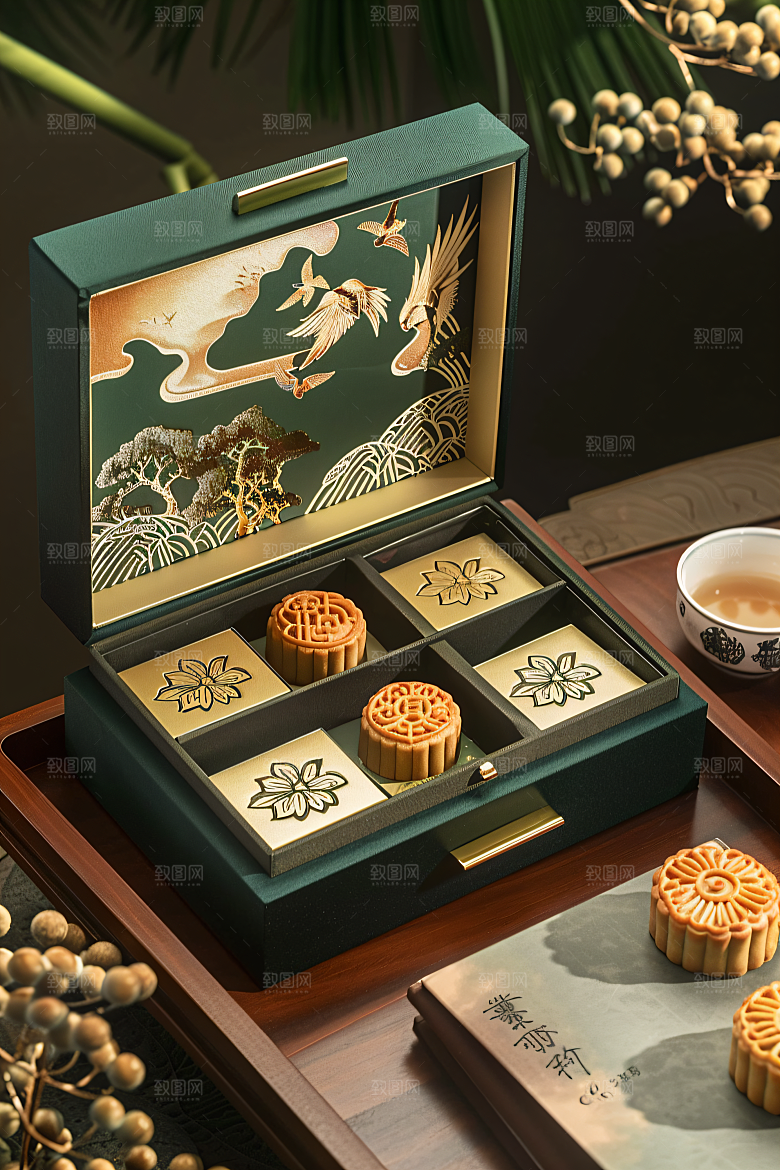 中秋月饼礼盒高清中秋节摄影图
