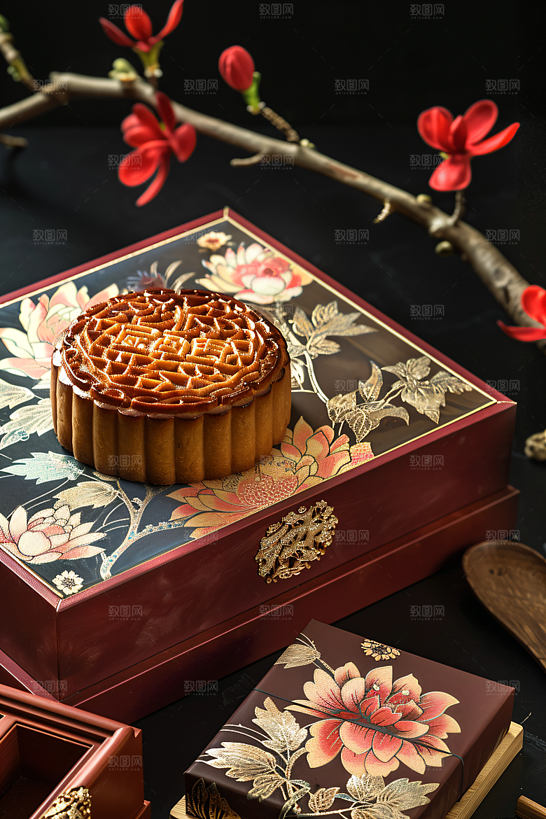 中秋月饼礼盒中秋节广式月饼摄影图
