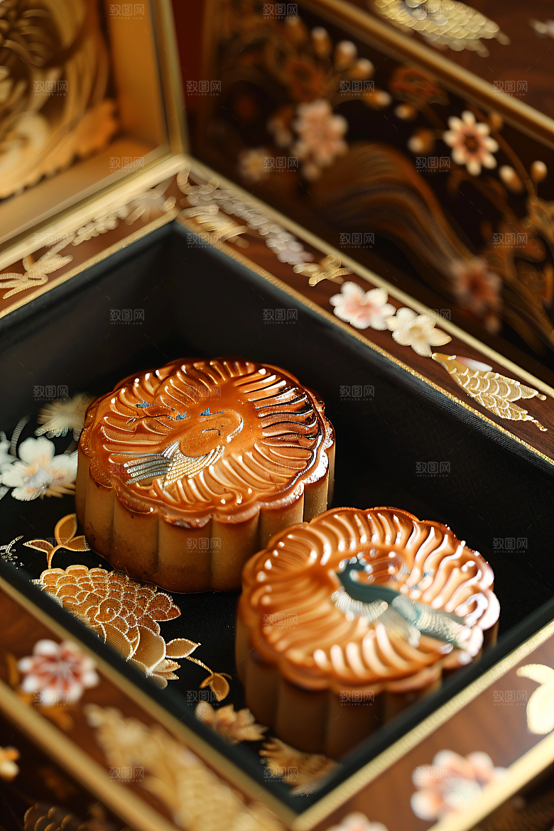中秋月饼礼盒传统节日莲蓉月饼摄影图
