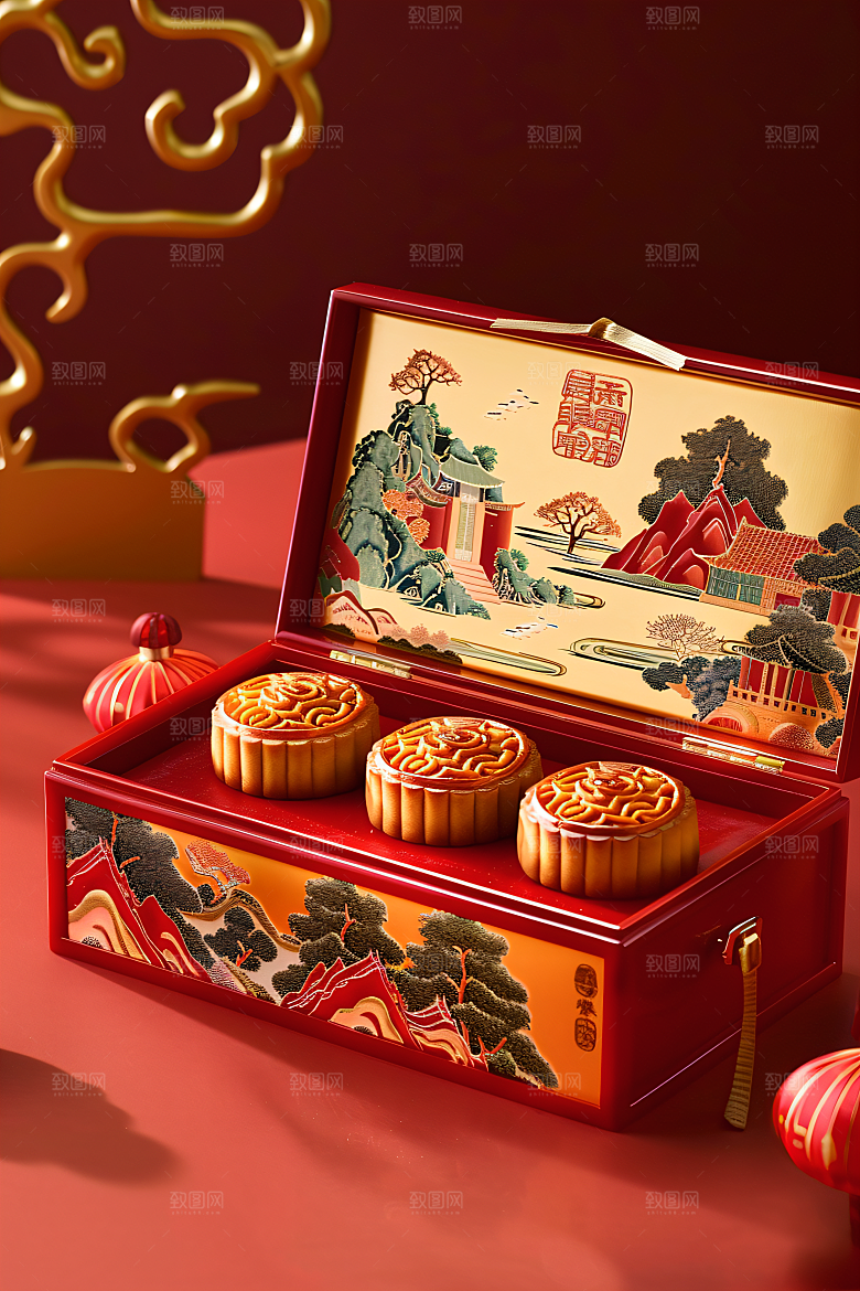 中秋月饼礼盒礼品传统节日摄影图