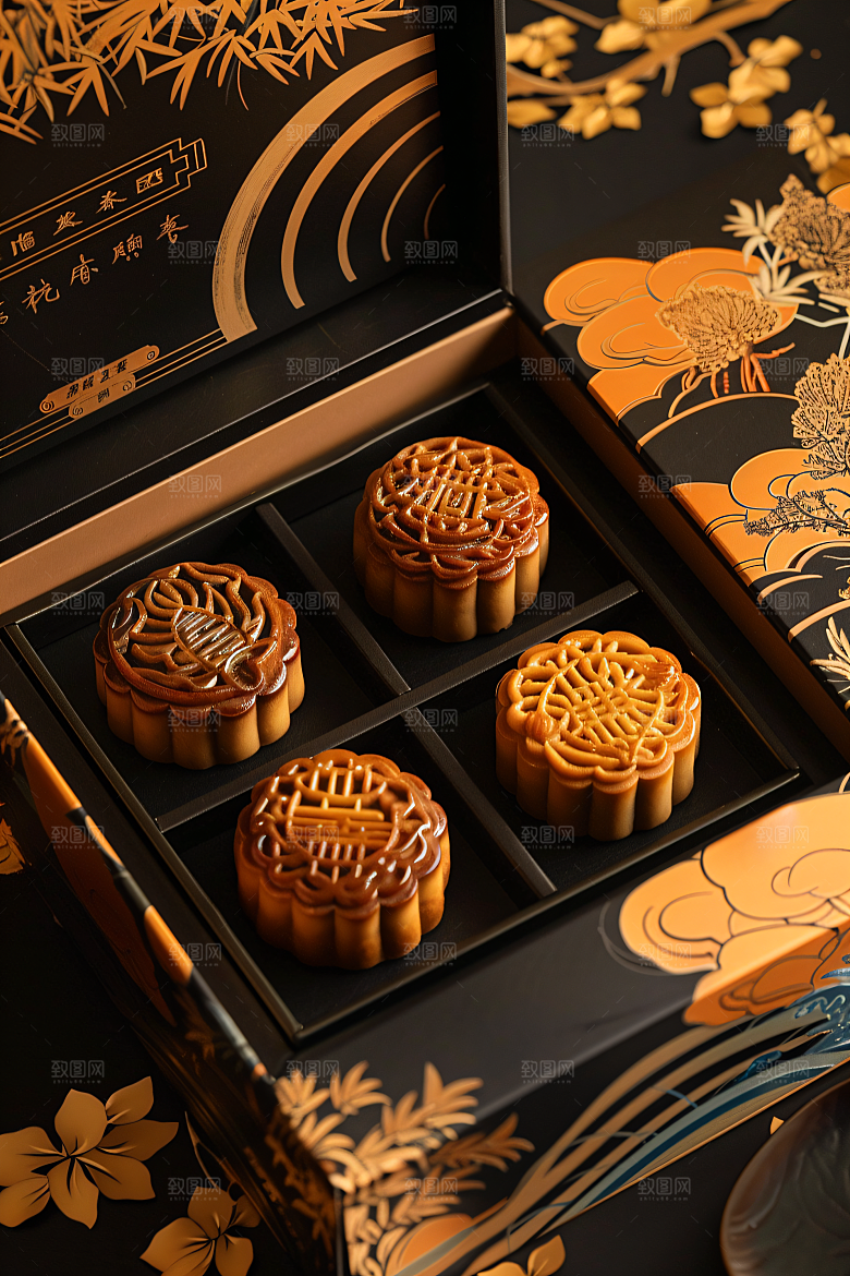 中秋月饼礼盒文化精致摄影图