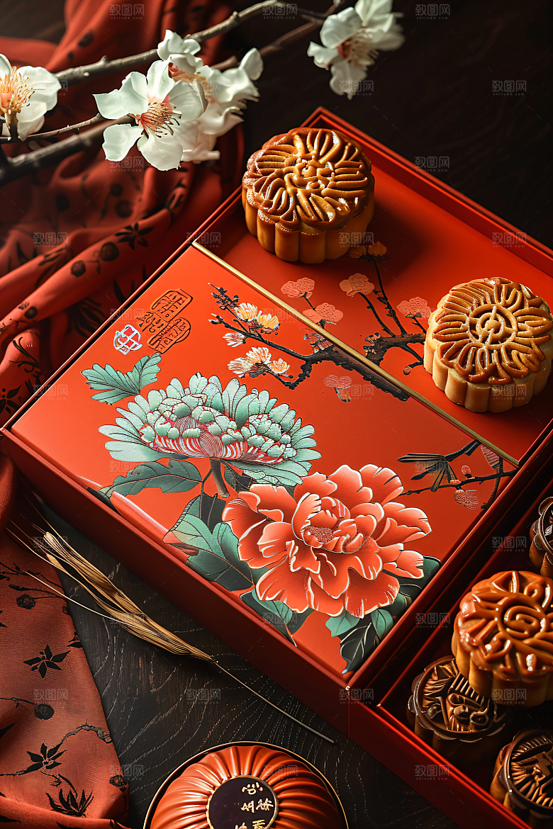 中秋月饼礼盒美味传统节日摄影图