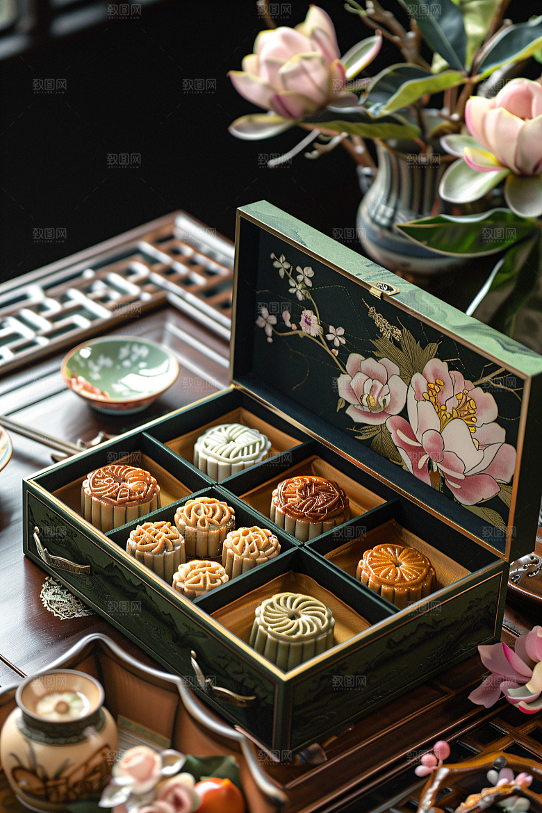 中秋月饼礼盒传统节日文化摄影图