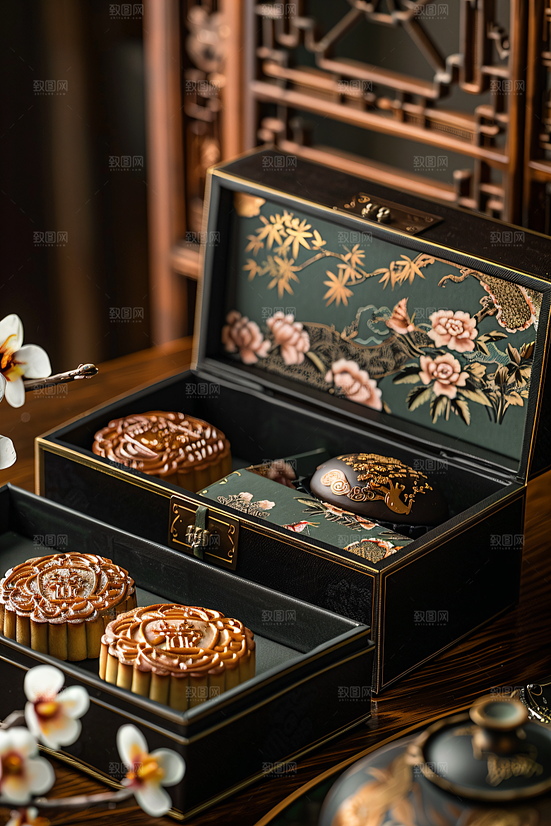 中秋月饼礼盒甜点礼品摄影图