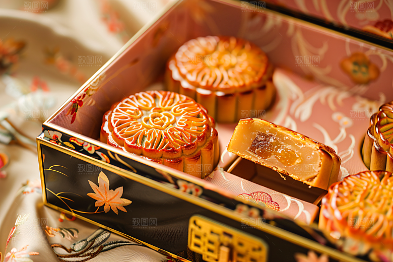中秋月饼礼盒传统节日中秋节摄影图