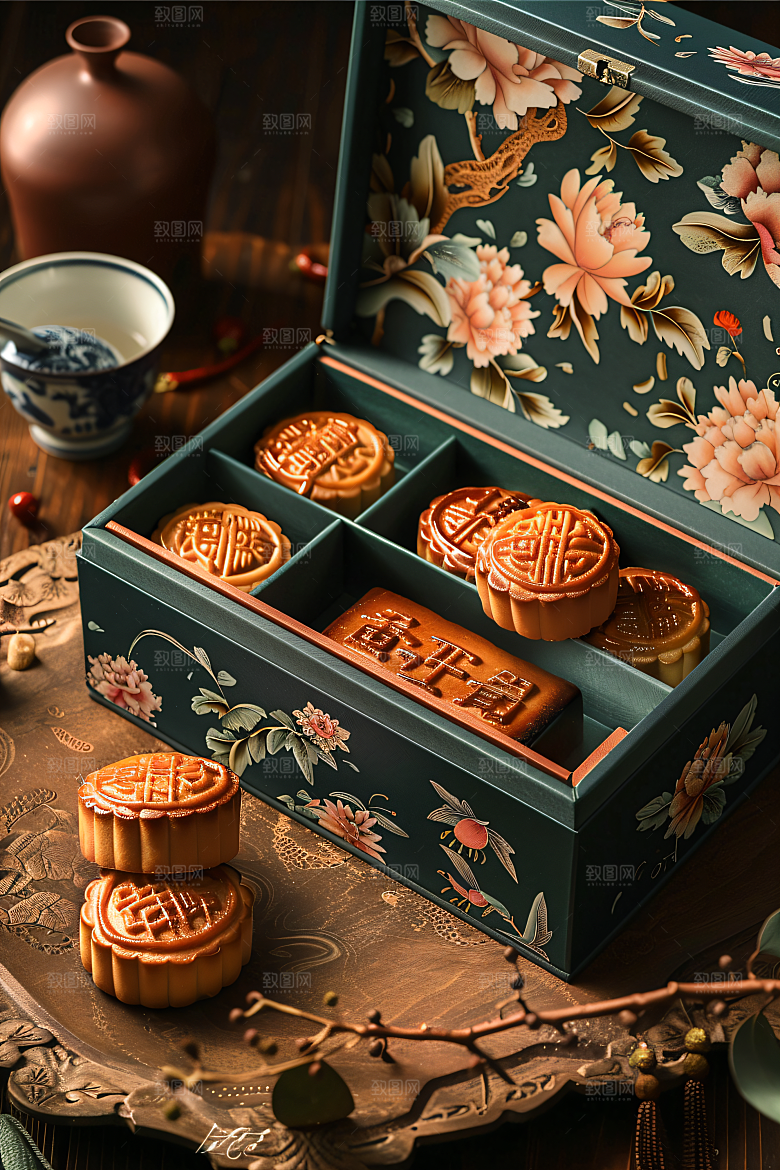 中秋月饼礼盒礼品美味摄影图