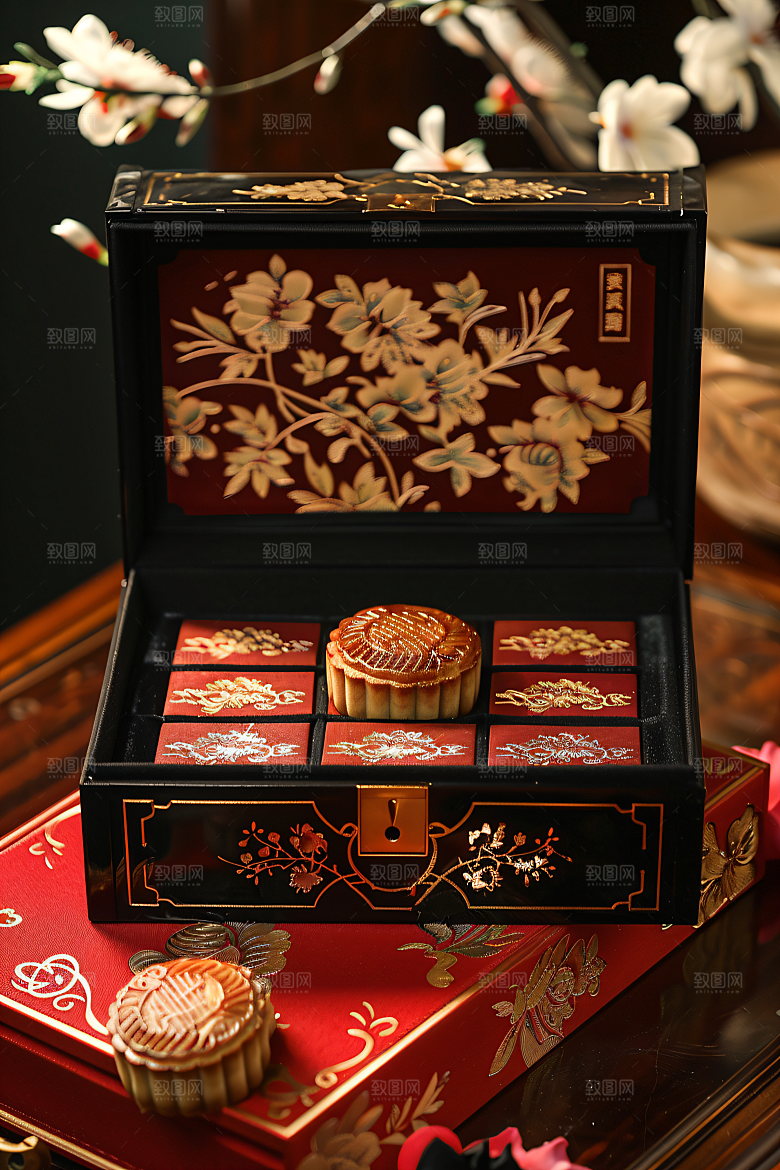 中秋月饼礼盒中秋节高清摄影图