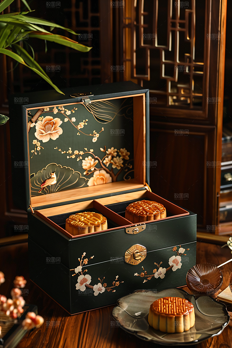 中秋月饼礼盒莲蓉月饼文化摄影图