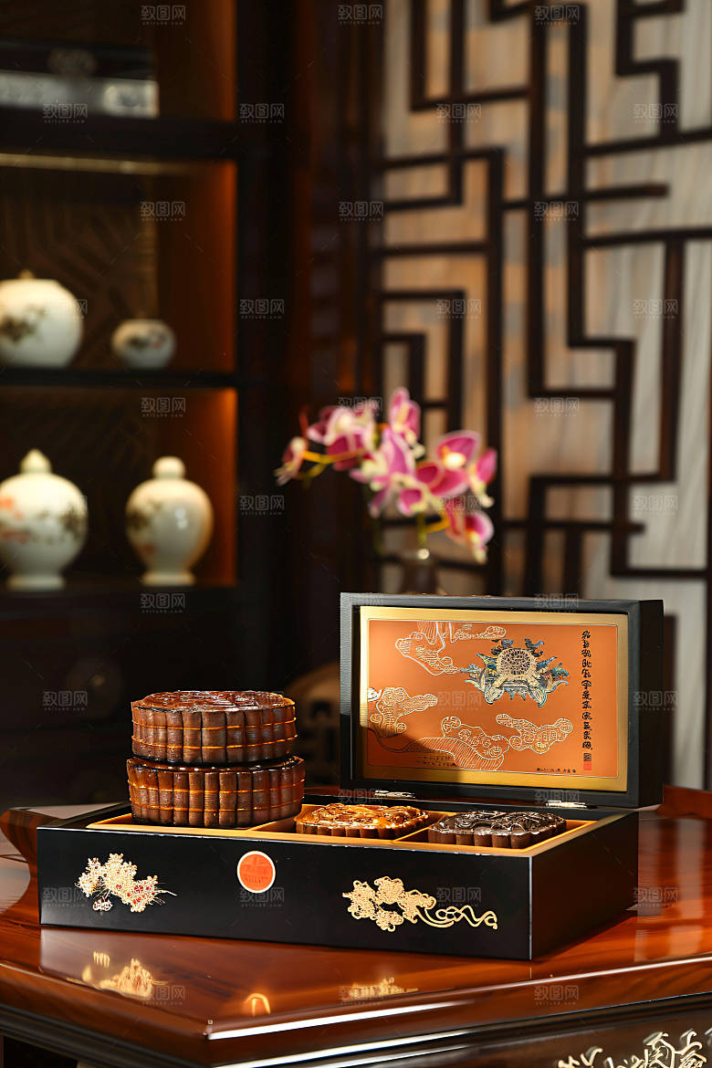 中秋月饼礼盒美食传统节日摄影图