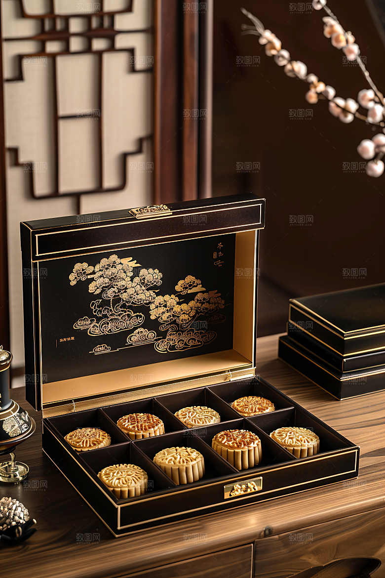 中秋月饼礼盒美味美食摄影图