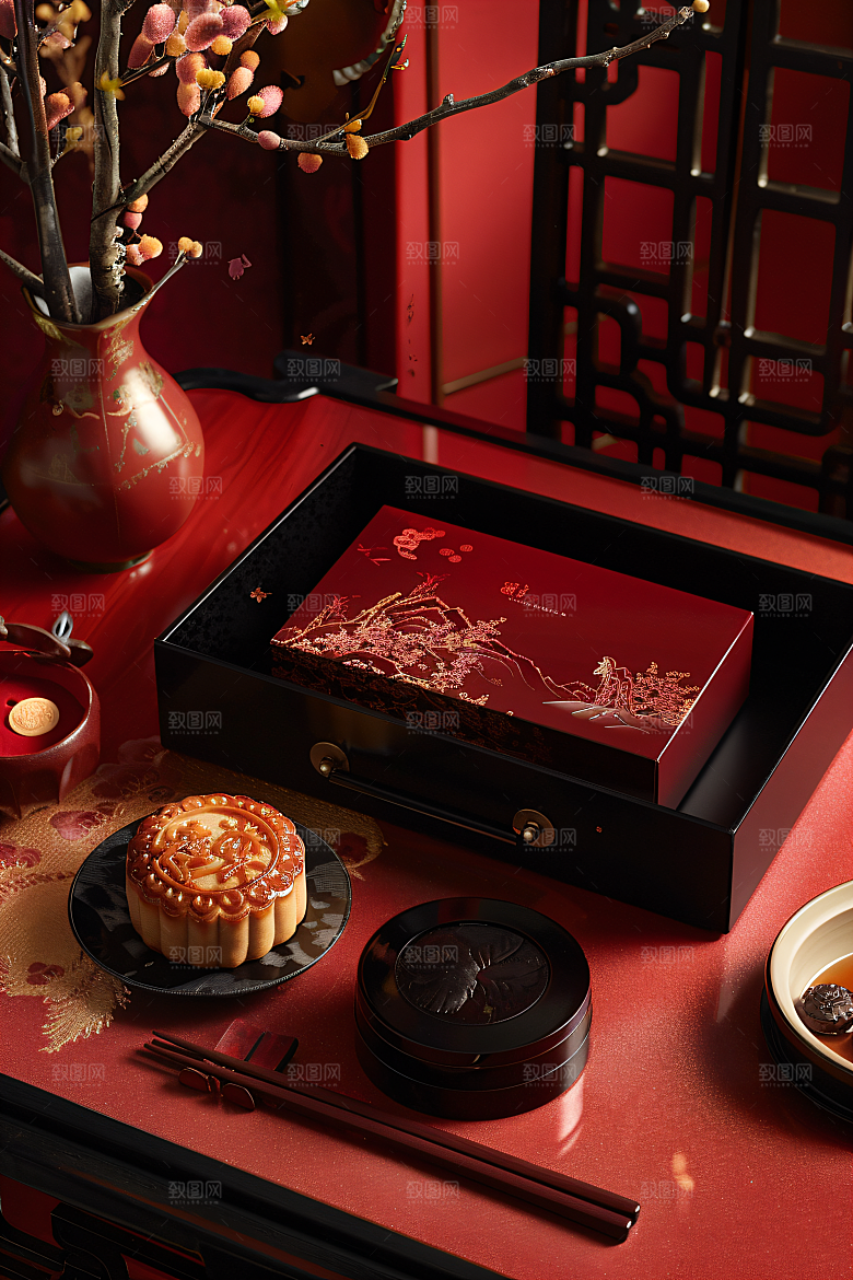 中秋月饼礼盒美味精致摄影图