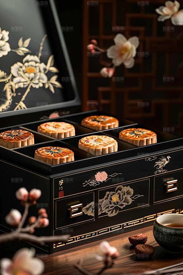 中秋月饼礼盒精致礼品摄影图