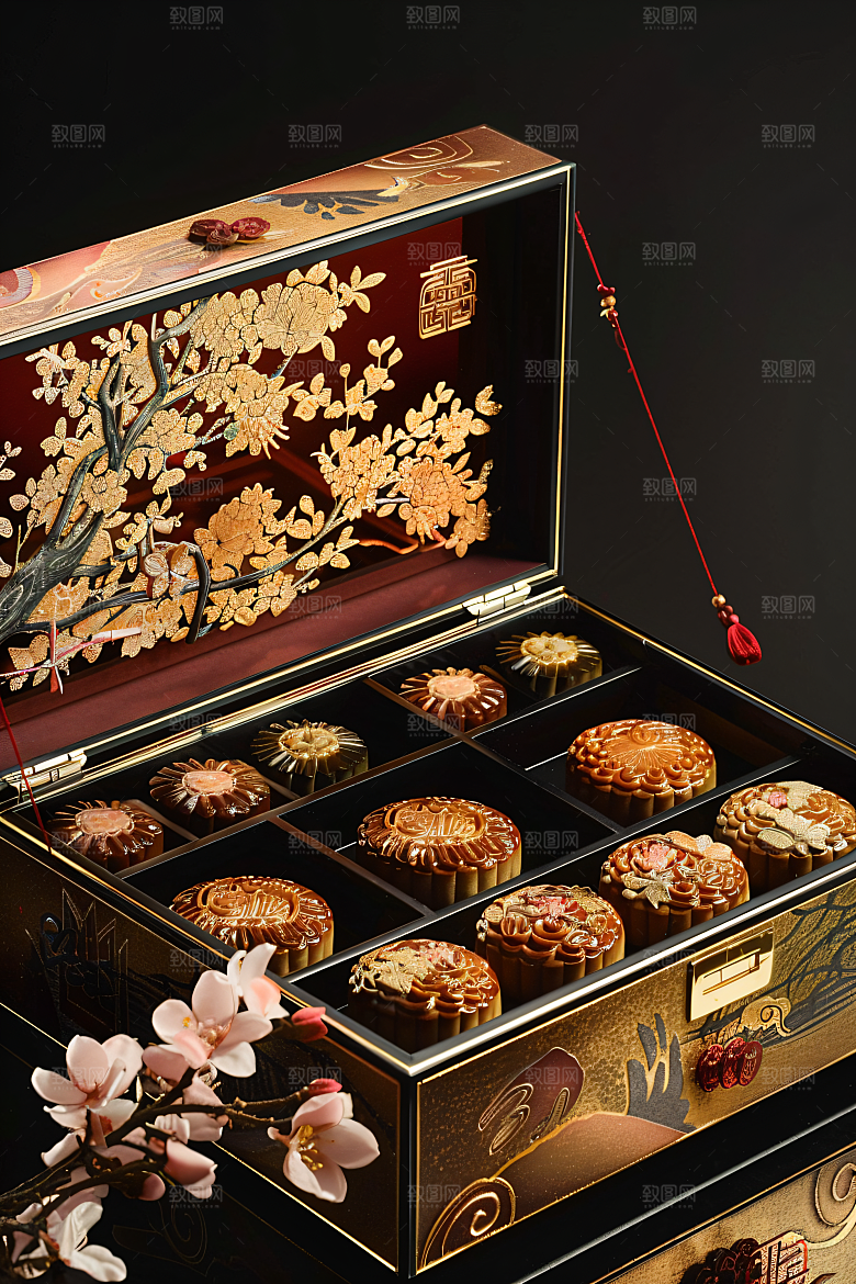 中秋月饼礼盒习俗传统节日摄影图