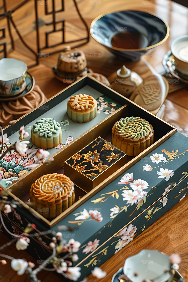 中秋月饼礼盒莲蓉月饼高清摄影图