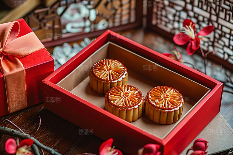 中秋月饼礼盒精致礼品摄影图
