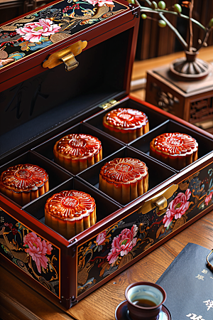 中秋月饼礼盒传统节日传统美食摄影图