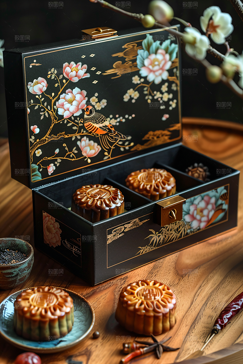 中秋月饼礼盒礼品高清摄影图