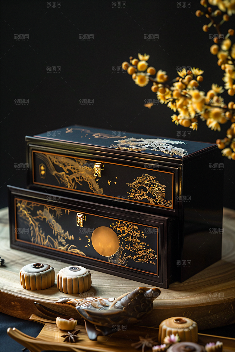 中秋月饼礼盒莲蓉月饼糕点摄影图