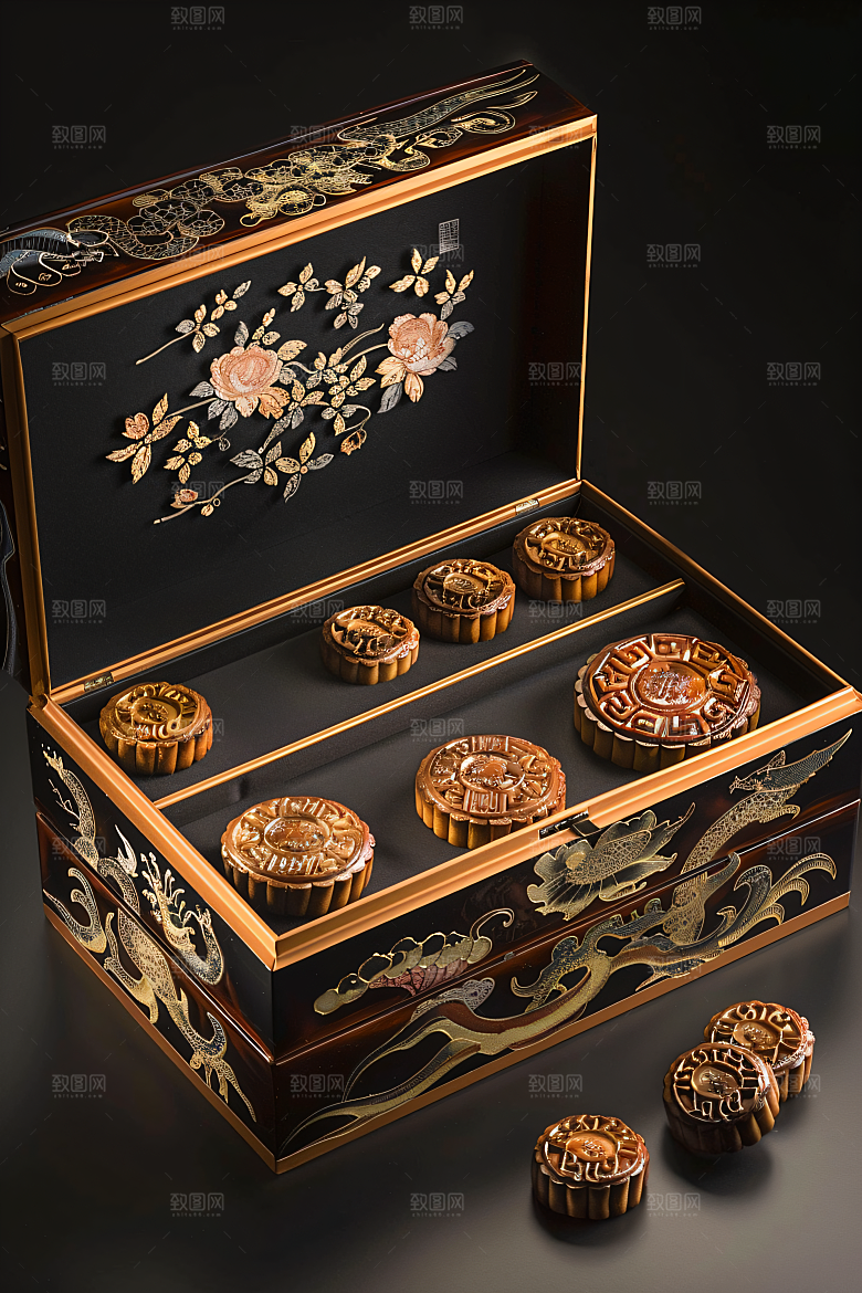中秋月饼礼盒美食习俗摄影图