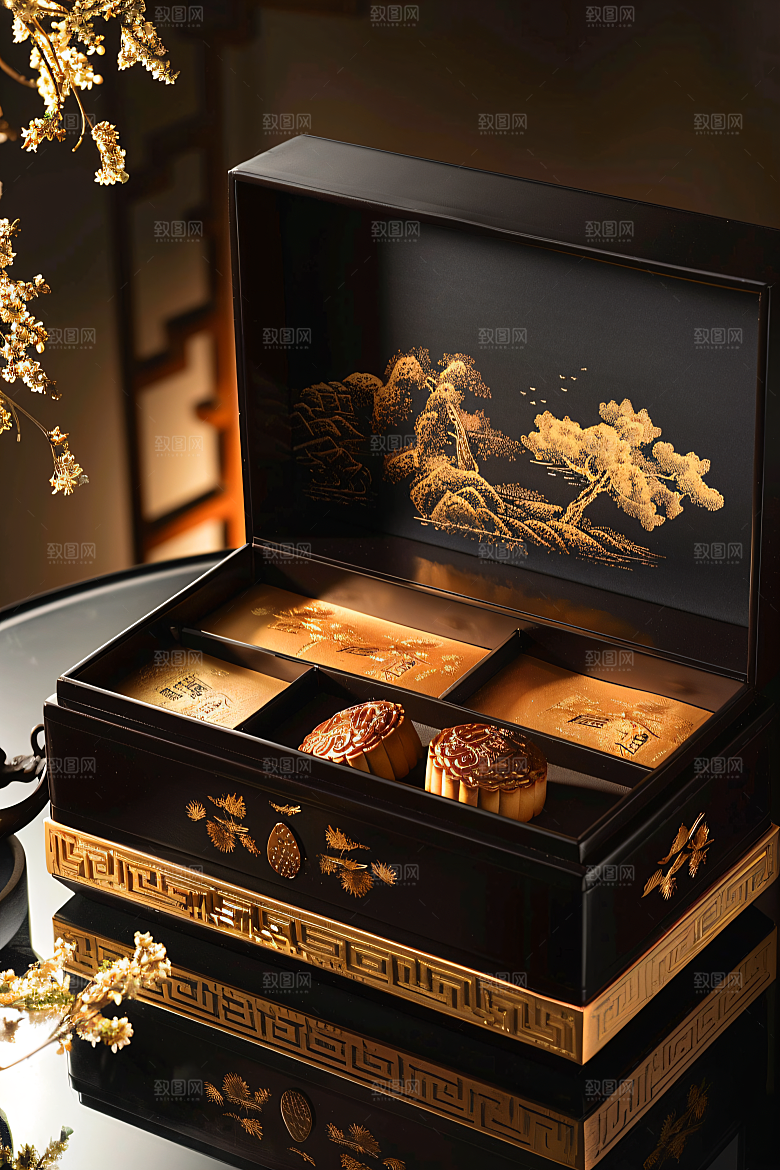 中秋月饼礼盒高清礼品摄影图