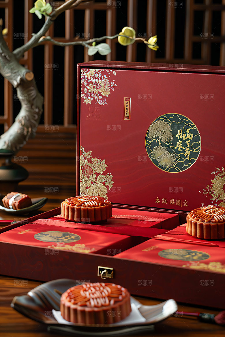中秋月饼礼盒礼品中秋节摄影图