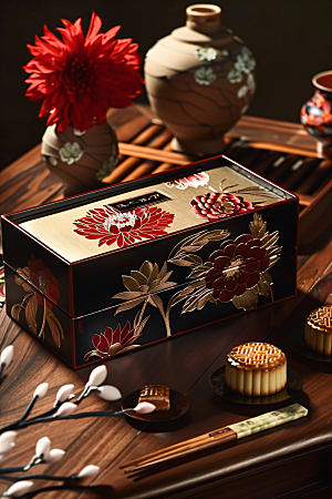中秋月饼礼盒传统美食礼品摄影图