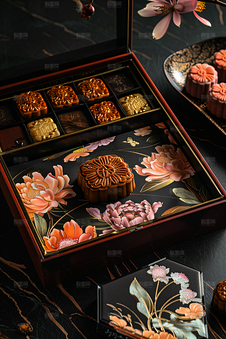 中秋月饼礼盒中秋节传统节日摄影图