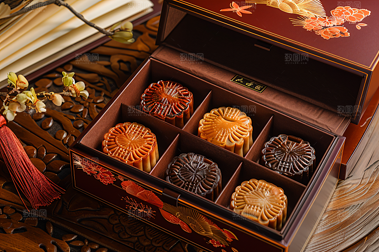 中秋月饼礼盒传统节日传统美食摄影图