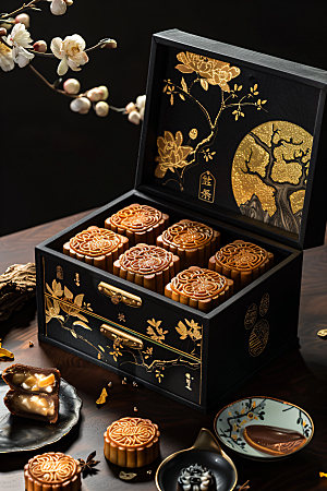 中秋月饼礼盒高清传统节日摄影图