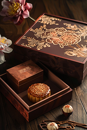 中秋月饼礼盒文化礼品摄影图