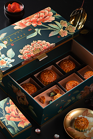 中秋月饼礼盒文化甜点摄影图
