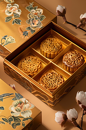 中秋月饼礼盒广式月饼美味摄影图